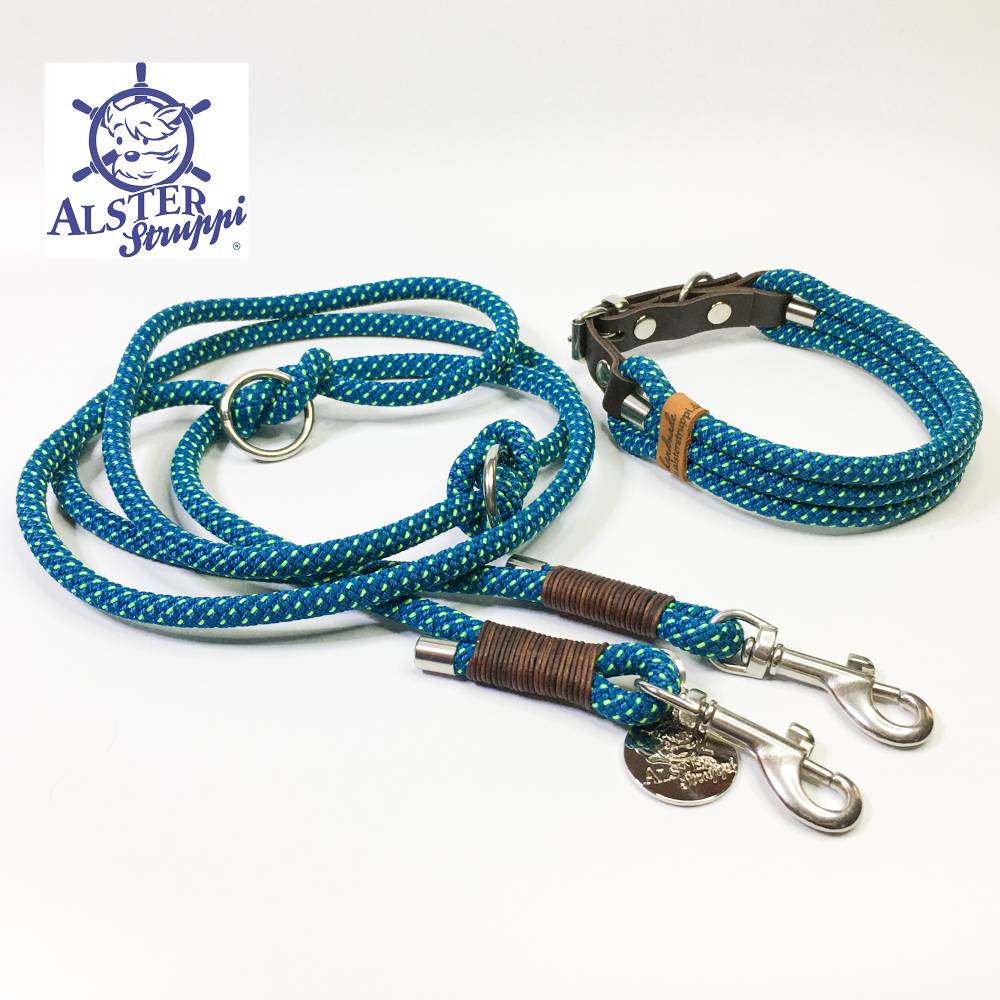 Leine Halsband Set verstellbar petrol, neongelb, Wunschlnge