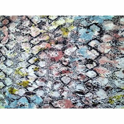 French-Terry Sweatshirtstoff schwarz/bunt mit Schlangenhautoptik, Breite 1,55 m