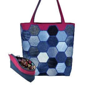 Taschen- Set mit einen aufwendigen Patchwork, Einkaufstasche, Shopper, Großstadtshopper