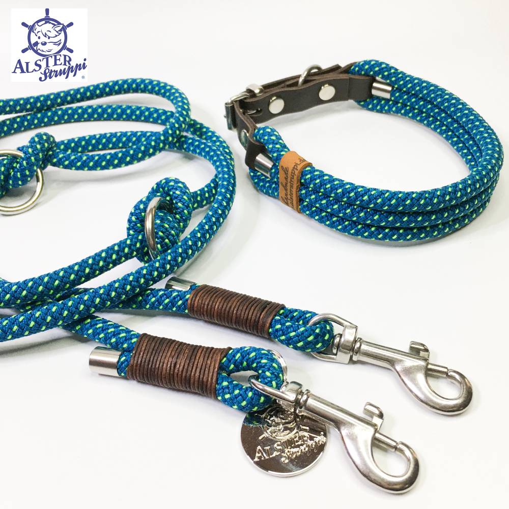 Leine Halsband Set verstellbar petrol, neongelb, Wunschlnge