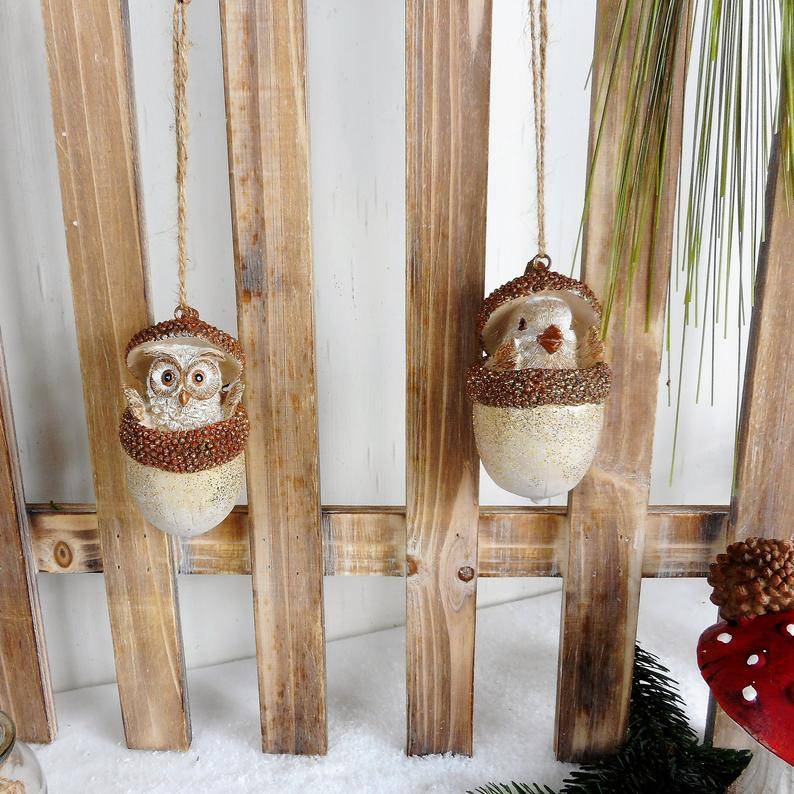 Weihnachtsdeko hängend, Eule o. Spatz, Winterdeko, Fensterdeko, Tannenbaumdeko