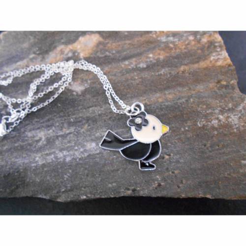 Vogel Piepmatz mit Blümchen und Steinchen  Kette Halskette  925 
