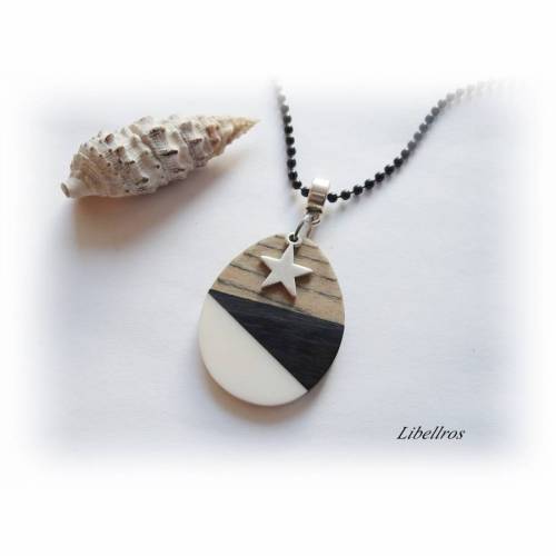 Kugelkette mit Schmuckanhänger aus Holz und Stern - Wechselanhänger,edel,elegant
