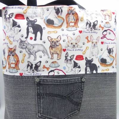 Jeansshopper Frenchie, French Bulldog, Französische Bulldogge, die Nachhaltige, Unikat hessmade