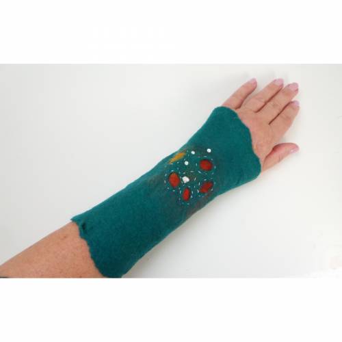 Armstulpen grün aus Wolle und Seide, Größe S, Pulswärmer für den Winter, Manschetten zum Aufpeppen der Kleidung, Stulpen