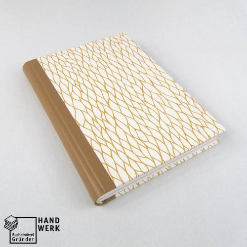 Notizbuch DIN A5, 150 Blatt, ocker weiß. handgefertigt Hardcover