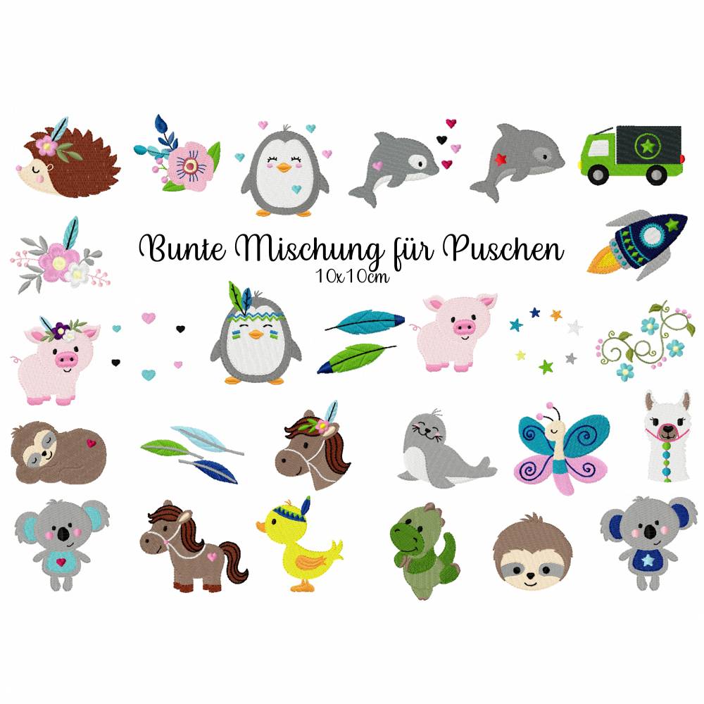 Stickdatei, digitale Stickdatei, Bunte Mischung Puschen 10x10cm Bild 1