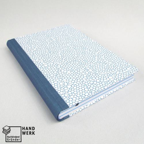 Notizbuch dunkel-blau weiß, A5, 150 Blatt, handgefertigt Hardcover