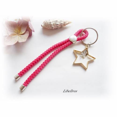 Schlüsselanhänger aus Segelseil/Segeltau mit Stern u. Kleeblatt - Glücksbringer,Führerschein,bicolor,pink,silber-,goldfa