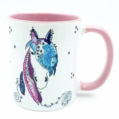 Tasse Pferd personalisiert, Geschenk-Idee Pferde-Mensch, Funny-Art Aquarell Illustration 