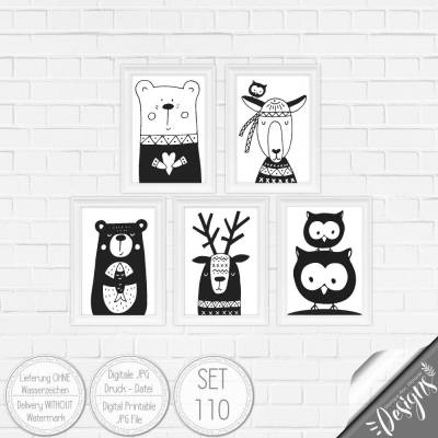 Druckbare Kinderzimmer Bilder Kinder Bild Waldtiere in A4 & A3 |SET 110