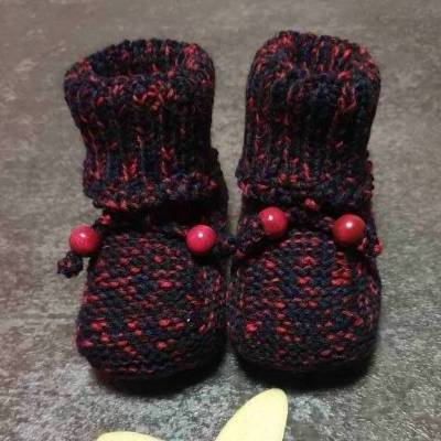 Babystrickschuhe rdunkelblau-rot 11 cm