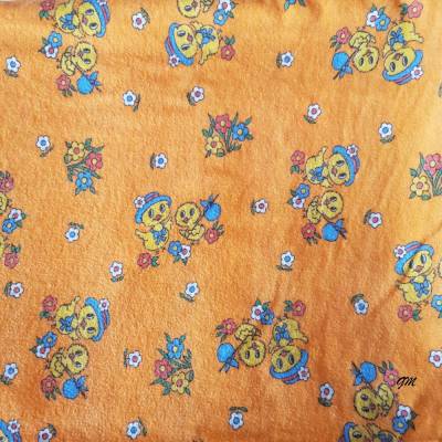 Vintage Biber-Bettwäsche Baby/Kleinkind 140x94 cm orange Entchenmuster Baumwolle