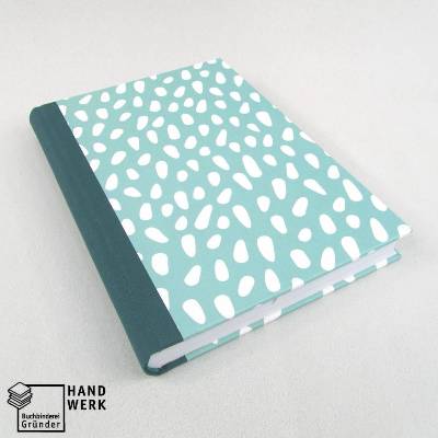 Notizbuch, mint petrol Tupfen, DIN A5, 150 Blatt, handgefertigt Hardcover