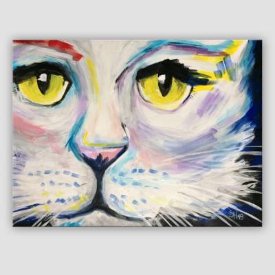 Bunte Katze handgemalt, 30x40cm