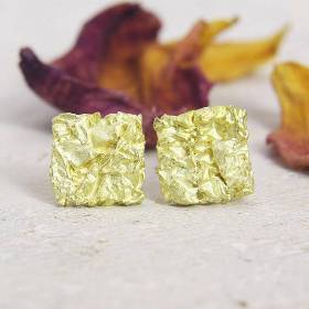 Kleine Ohrstecker aus Gold 585/-, Zerknittertes Quadrat, 6,5 mm