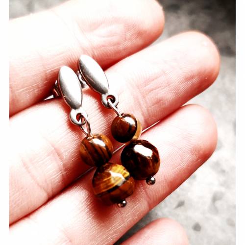 Ohrringe, Ohrstecker, Tigerauge und Edelstahl