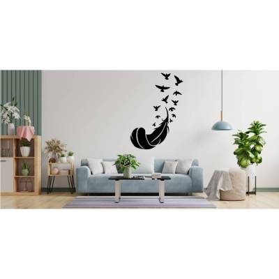 Top Wandtattoo Feder mit Vögel 2 konturgeschnitten in 5 Größen ab 30 cm B x 50 cm H