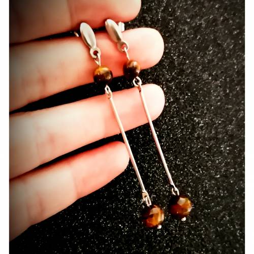 Ohrringe, Ohrstecker, Stabohrringe, Tigerauge und Edelstahl