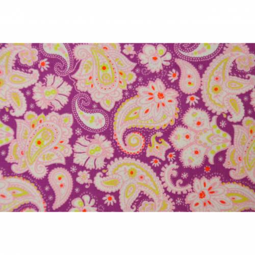 fuchsiafarbener Feincord mit Paisley und Blumen 50 x 140 cm Hilco Snow Paisley