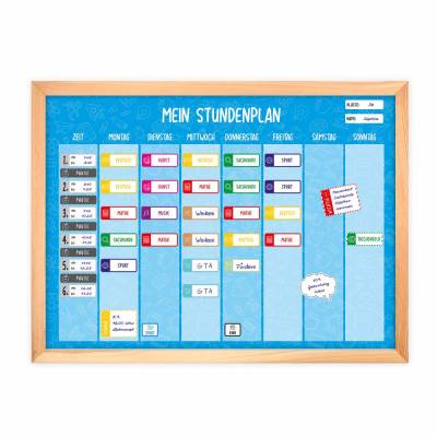 SP-001 magnetischer Stundenplan blau mit 90 Magneten Organizer Termine Planen Stundenliste mit stabilen Holzrahmen
