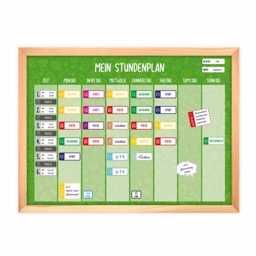 SP-002 magnetischer Stundenplan grün mit 90 Magneten Organizer Termine Planen Stundenliste mit stabilen Holzrahmen