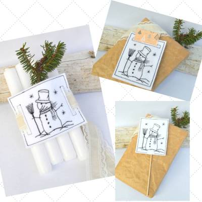Stickdatei Schneemann Redwork Tür 11