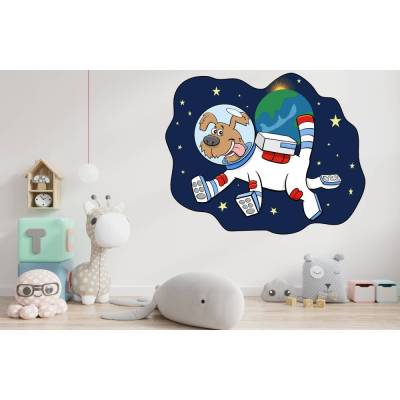 Klasse Wandtattoo Hund im Weltall für das Kinderzimmer, Spielzimmer,konturgeschnitten in 5 Größen ab 30 cm B x 50 cm H