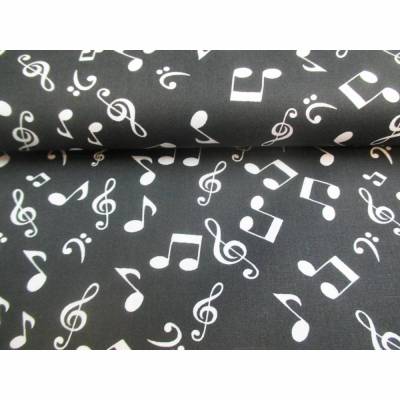 Baumwolle Baumwollstoff Popeline Notenschlüssel Noten Musik schwarz Oeko-Tex® Standard 100 (1m/ 9,-€) 