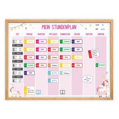 SP-007 magnetischer Stundenplan Einhorn rosa mit 90 Magneten Organizer Termine Planen Stundenliste