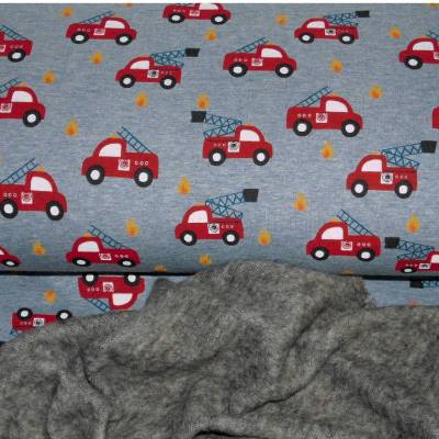 14,90 EUR/m Meterware Alpensweat Melange Firetruck warmer Alpenfleece Feuerwehrautos Kinderkissen