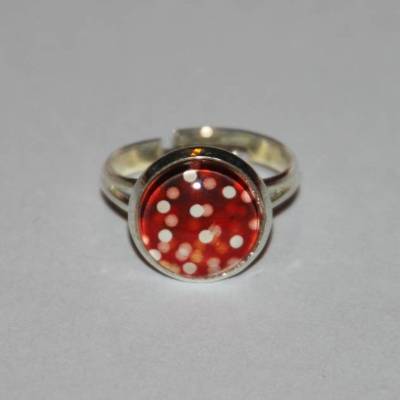1 silberfarbener Ring   Pünktchen rot-weiß