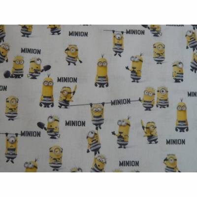 0,60m RESTSTÜCK Stoff Baumwolle Minions Minion Stripes auf weiß, Lizenzstoff