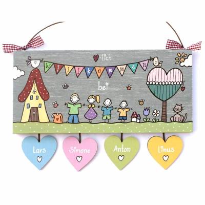 Geschenk für das Zuhause, Türschild Familie aus Holz in 2 Varianten, Holzschild personalisiert mit Namen für den Eingang