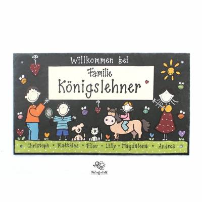 Personalisiertes Schiefer Haustürschild für Familien – Wetterfest, Handgemalt & Einzigartig