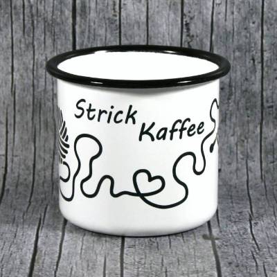 1x Tasse **StrickKaffee** von ZWEIFARBIG aus Emaille Kaffeetasse Becher Geburtstag Emailletasse Hobby Küchenbedarf