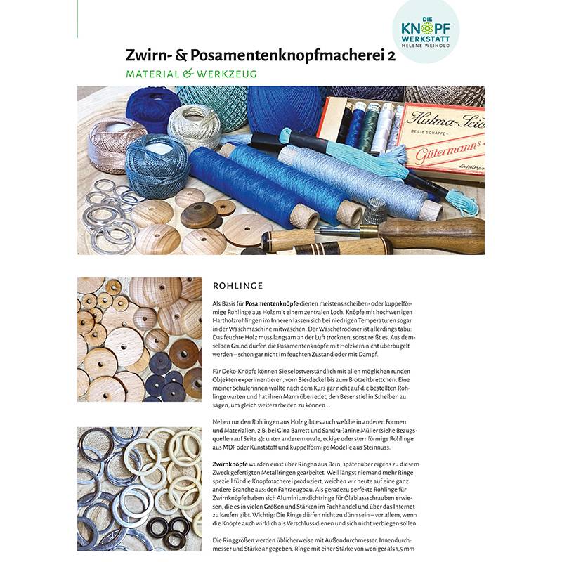 Anleitungsblatt zu Material & Werkzeug für die Knopfmacherei (Zwirn- und Posamentenknopfmacherei 2) Bild 1