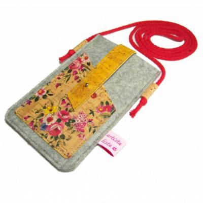 Handyhülle zum Umhängen mit Korklasche Handytasche aus Merino Wollfilz Filz Kork Farb- und Größenauswahl