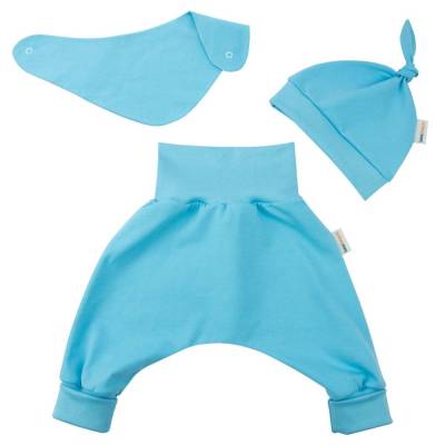  Baby Frühchen Jungen Mädchen Set Pumphose-Mütze-Tuch Uni Babyblau Geschenk Geburt 