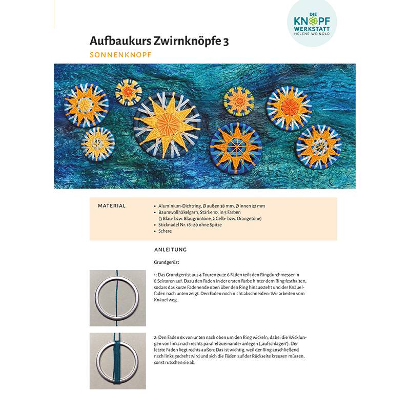 Anleitung für den Sonnenknopf (Aufbaukurs Zwirnknöpfe 3) Bild 1