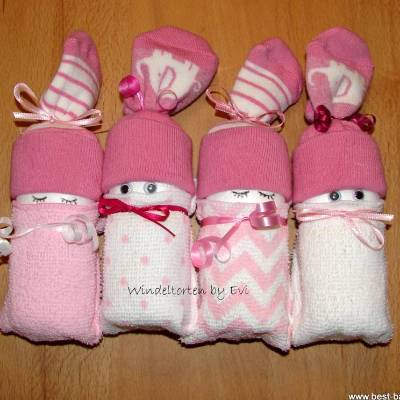 4 Windelbabys, viele Farben, auch für Vierlinge, kleine Windeltorte
