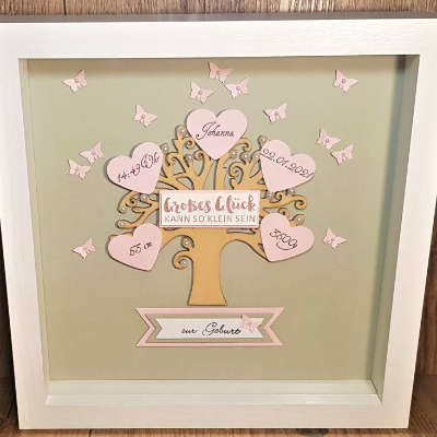 Geschenk zum Baby mit Geburtsdaten personalisierter Bilderrahmen zur Geburt für Mädchen Lebensbaum Kinderzimmer Geschenk