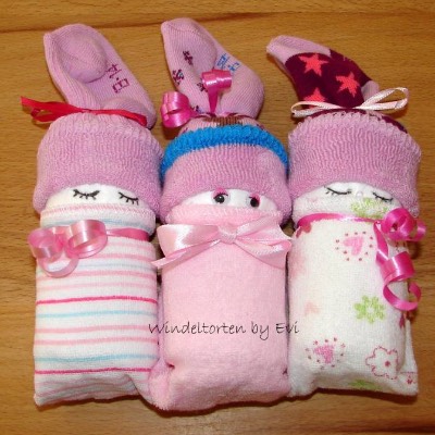 Windelbabys für Drillinge, Windeltorte zur Geburt, Zugabe zum Geldgeschenk, Geschenk zur Taufe oder Geburt