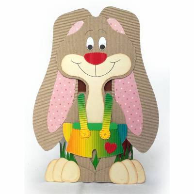 Frecher Osterhase mit Geschenkbox als Osterkörbchen oder Frühlingsdeko, Osternest, Häschen aus Wellpappe, Schlappohrhase