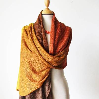 Gestrickte Stola in Gewürzfarben, Lace-Tuch, xl Strickschal, Umschlagtuch in warmen Farben, Farbverlauf