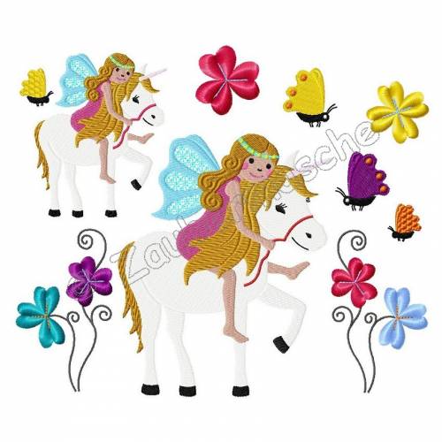 Elfe Elisa auf dem Einhorn Stickdatei Serie für den 13x18-Rahmen