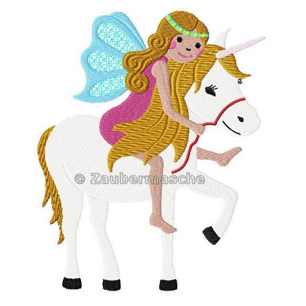 Elfe Elisa auf dem Einhorn Stickdatei für den 13x18-Rahmen Bild 1