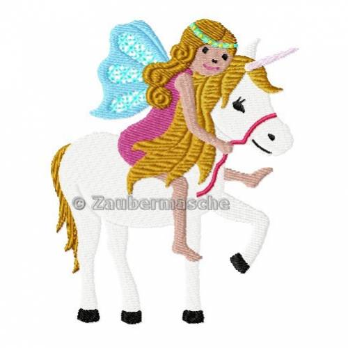 Elfe Elisa auf dem Einhorn Stickdatei für den 10x10-Rahmen