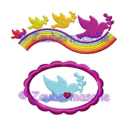 Regenbogen & Taube-Button Stickdateien für den 10x10-Rahmen Bild 1