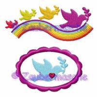 Regenbogen & Taube-Button Stickdateien für den 10x10-Rahmen